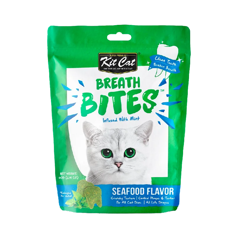    - Cat food for spayed/neutered cats  Kit Cat - Breath Bites Seafood Cat Treats (60g)