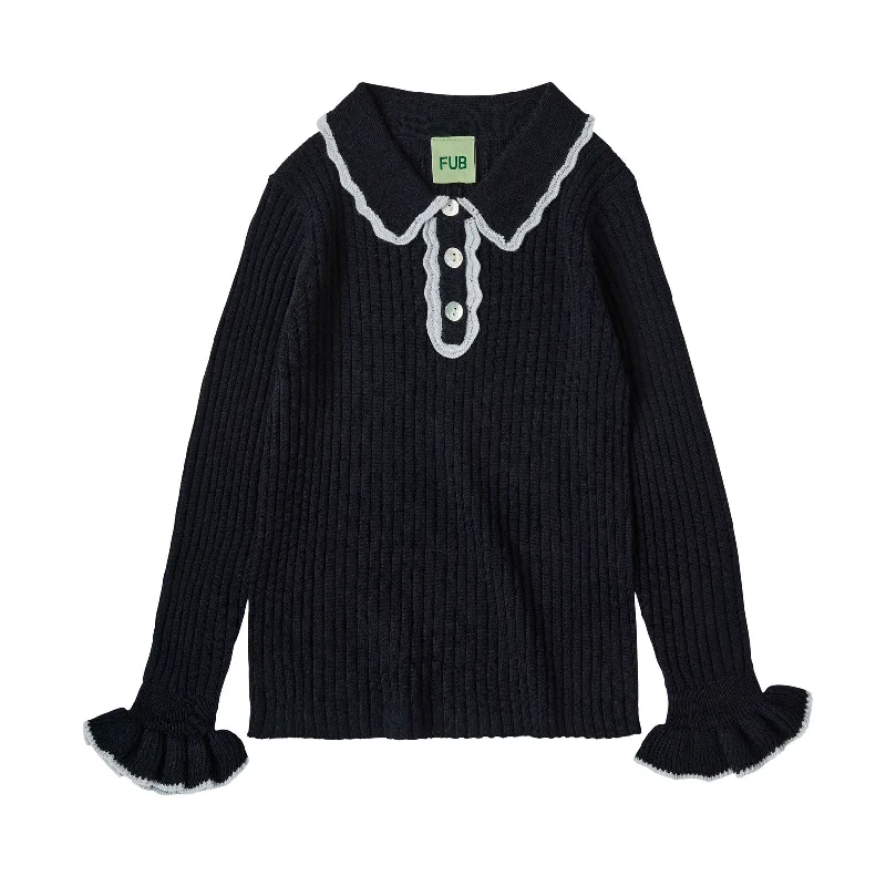 ---FUB Dark Navy Rib Collar Pullover