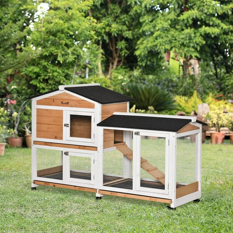 - Pregnant cat delivery room warming boxPawHut Two-Tier Wooden Rabbit Hutch Mobile Guinea Pig Cage Bunny Run w/ Wheels