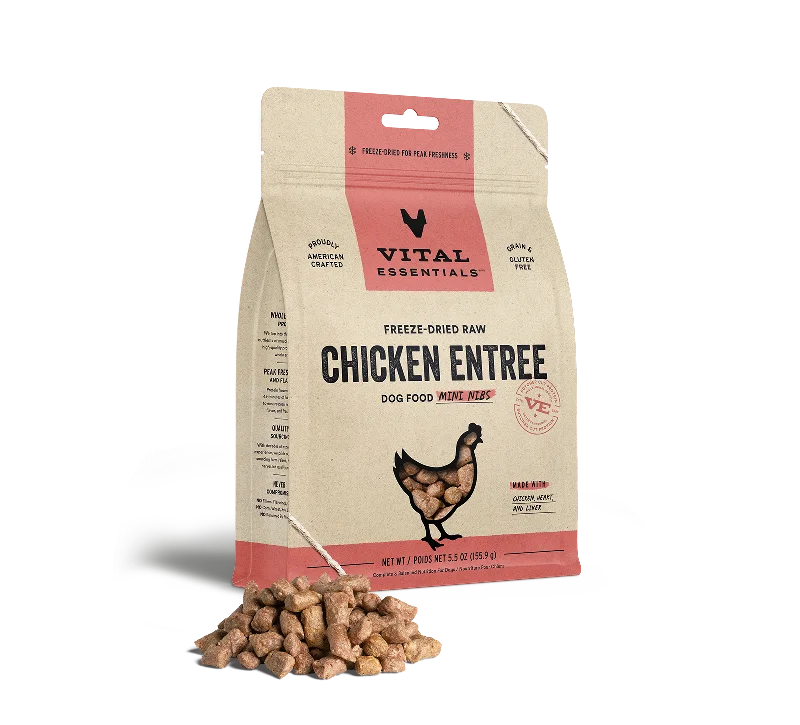  -Chicken-flavored dog foodVital Essentials Freeze-Dried Raw Chicken Entrée Mini Nibs Dog Food