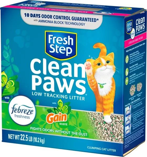 with the functions of decontamination, deodorization, and nourishment.Fresh Step Clean Paws Low Tracking Cat Litter - Gain Scented