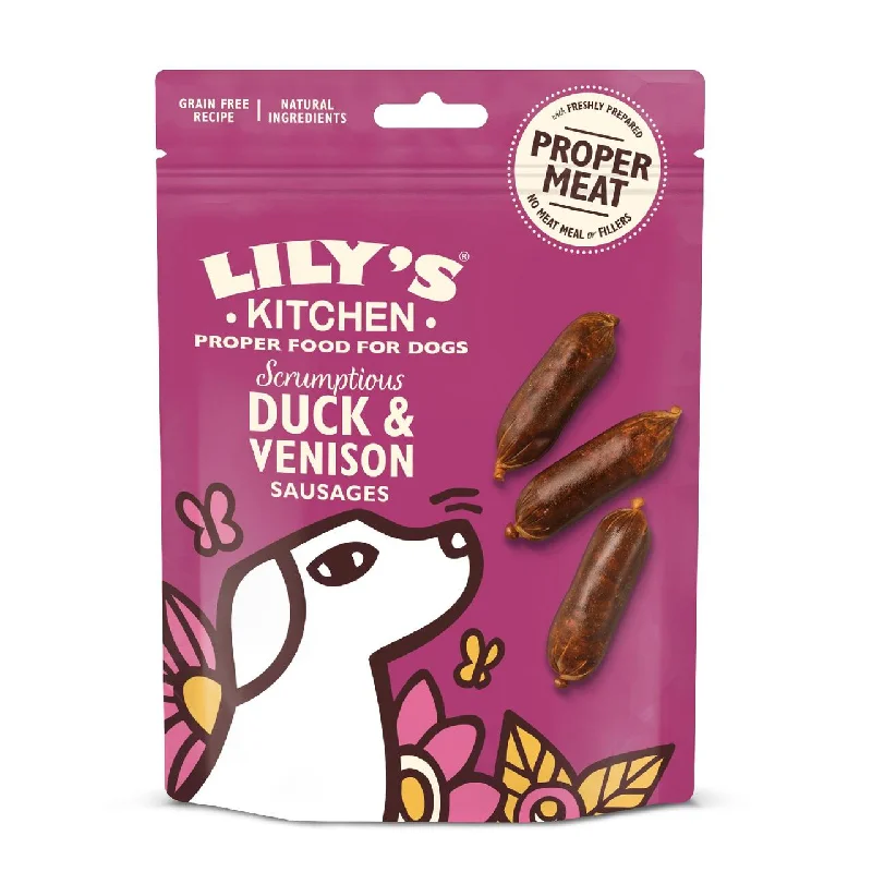 - Gastrointestinal conditioning dog foodLily's Kitchen Scrumptious Duck & Venison Sausages for Dogs 70g