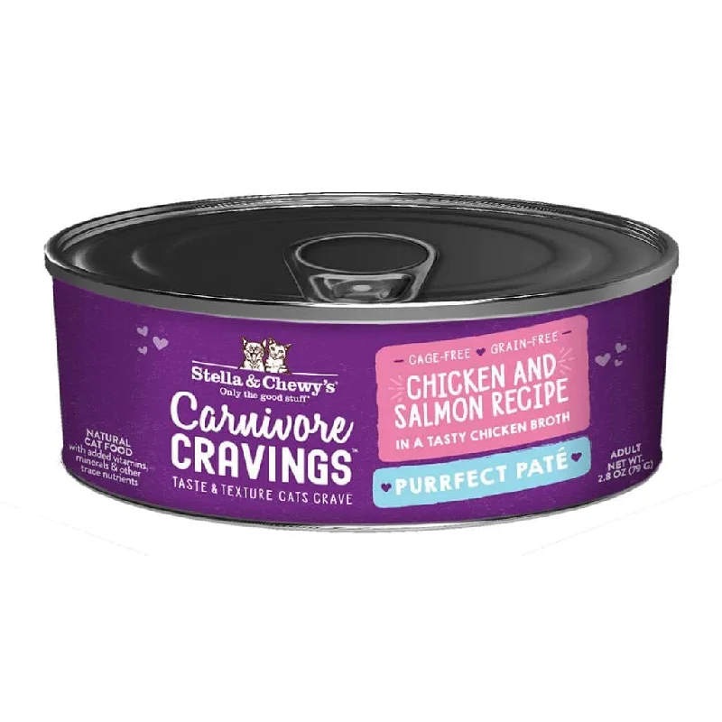    - High-protein cat food  Stella & Chewy's Carnivore Cravings Purrfect Paté Chicken & Salmon Recipe Wet Cat Food